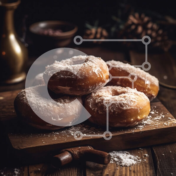 Σετ των 2 Intra Συλλεκτικό Ξύλινο Παζλ Plywood  4mm - Λαχταριστή εικόνα από γλασαρισμένα ντόνατς με ζάχαρη άχνη σε ξύλινο τραπέζι Σε Ξύλινο Κουτί - Διαστάσεις: 10x10 cm – 25 κομμάτια