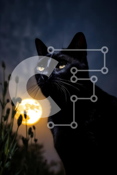 Σετ των 2 Intra Συλλεκτικό Ξύλινο Παζλ Plywood  4mm - Υπέροχη εικόνα μιας μαύρης γάτας και της πανσέληνου τη νύχτα Σε Ξύλινο Κουτί - Διαστάσεις: 10x10 cm – 25 κομμάτια