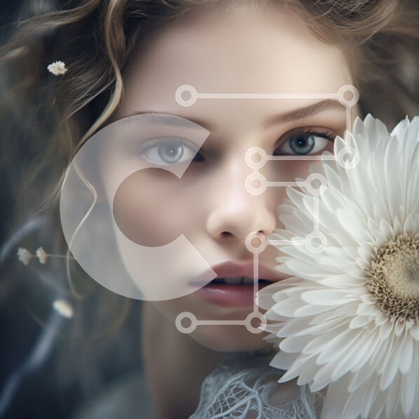 Σετ των 2 Intra Συλλεκτικό Ξύλινο Παζλ Plywood  4mm - Κομψό πορτρέτο γυναίκας με μακριά σγουρά ξανθά μαλλιά και μπλε μάτια Σε Ξύλινο Κουτί - Διαστάσεις: 10x10 cm – 25 κομμάτια