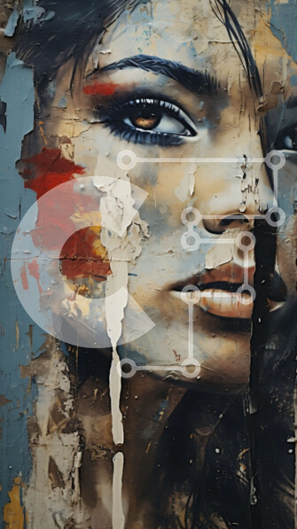 Intra Συλλεκτικό Ξύλινο Παζλ Plywood  4mm - Στοχαστική γυναίκα με βαμμένο πρόσωπο και κόκκινο κασκόλ Σε Ξύλινο Κουτί - Διαστάσεις Puzzle: 10x10 cm – 25 κομμάτια