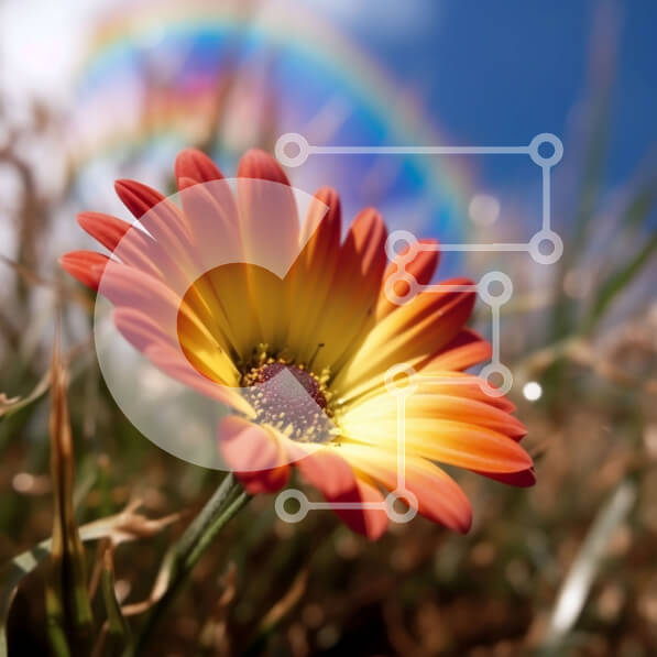 Intra Συλλεκτικό Ξύλινο Παζλ Plywood  4mm - Όμορφη εικόνα μιας μαργαρίτας με ένα ουράνιο τόξο στο φόντο Σε Ξύλινο Κουτί - Διαστάσεις: 10x10 cm – 25 κομμάτια