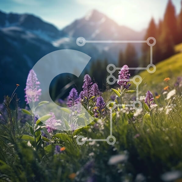 Intra Συλλεκτικό Ξύλινο Παζλ Plywood  4mm - Όμορφη εικόνα ενός χωραφιού με αγριολούλουδα στα βουνά Σε Ξύλινο Κουτί - Διαστάσεις: 10x10 cm – 25 κομμάτια