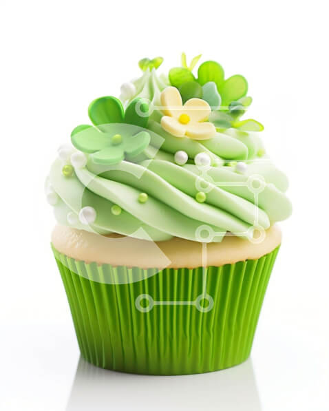Σετ των 2 Intra Συλλεκτικό Ξύλινο Παζλ Plywood  4mm - Green Frosting Cupcake με λευκά λουλούδια Σε Ξύλινο Κουτί - Διαστάσεις: 10x10 cm – 25 κομμάτια
