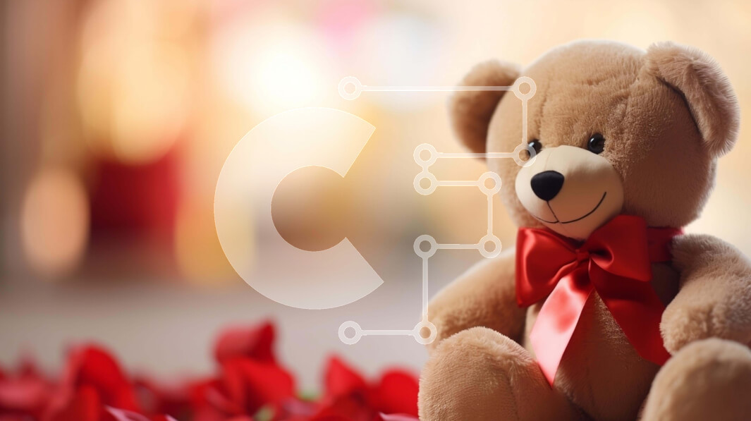 Intra Συλλεκτικό Ξύλινο Παζλ Plywood  4mm - Αρκουδάκι σε κόκκινο ροδοπέταλα με φιόγκο Σε Ξύλινο Κουτί - Διαστάσεις Puzzle: 10x10 cm – 25 κομμάτια