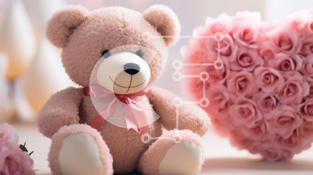 Intra Συλλεκτικό Ξύλινο Παζλ Plywood  4mm - Ροζ αρκουδάκι και τριαντάφυλλα σε ένα τραπέζι Σε Ξύλινο Κουτί - Διαστάσεις Puzzle: 10x10 cm – 25 κομμάτια