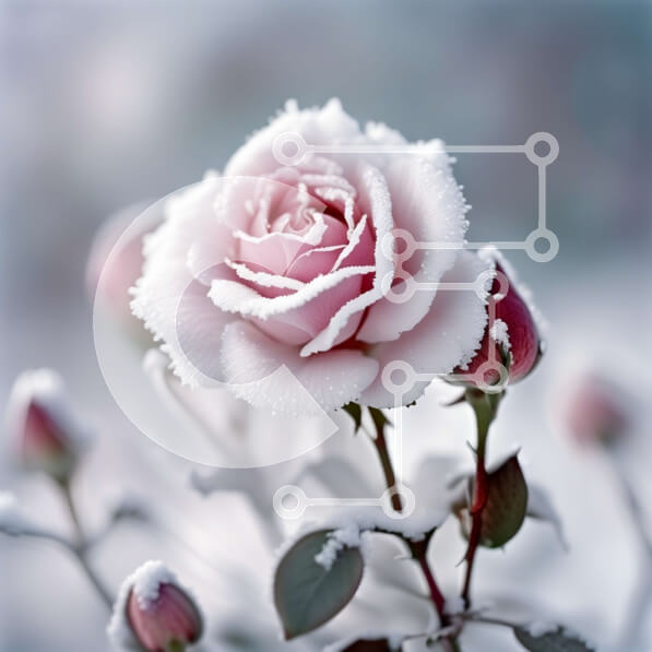 Intra Συλλεκτικό Ξύλινο Παζλ Plywood  4mm - Όμορφη κοντινή εικόνα ενός ροζ τριαντάφυλλου καλυμμένου με χιόνι Σε Ξύλινο Κουτί - Διαστάσεις: 10x10 cm – 25 κομμάτια