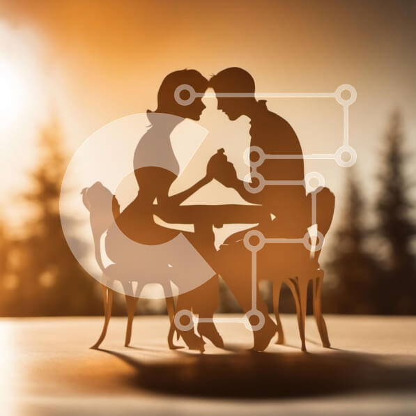 Intra Συλλεκτικό Ξύλινο Παζλ Plywood  4mm - Ζευγάρι που απολαμβάνει ένα ρομαντικό δείπνο στο ηλιοβασίλεμα Σε Ξύλινο Κουτί - Διαστάσεις Puzzle: 10x10 cm – 25 κομμάτια