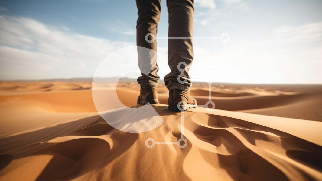 Intra Συλλεκτικό Ξύλινο Παζλ Plywood  4mm - Άτομο που στέκεται πάνω από τον αμμόλοφο στην έρημο Σε Ξύλινο Κουτί - Διαστάσεις: 10x10 cm – 25 κομμάτια