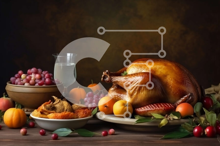 Σετ των 2 Intra Συλλεκτικό Ξύλινο Παζλ Plywood  4mm - Γιορτή των Ευχαριστιών με μια νόστιμη ψητή γαλοπούλα και φρέσκα φρούτα και λαχανικά Σε Ξύλινο Κουτί - Διαστάσεις: 10x10 cm – 25 κομμάτια