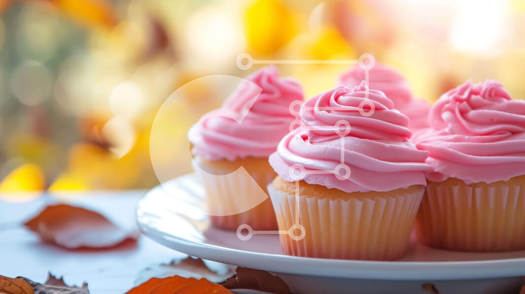 Σετ των 2 Intra Συλλεκτικό Ξύλινο Παζλ Plywood  4mm - Ροζ cupcakes σε ένα πιάτο με φθινοπωρινά φύλλα Σε Ξύλινο Κουτί - Διαστάσεις: 10x10 cm – 25 κομμάτια