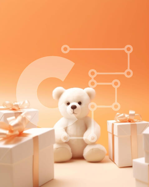 Intra Συλλεκτικό Ξύλινο Παζλ Plywood  4mm - Λευκό αρκουδάκι που περιβάλλεται από κουτιά δώρων σε πορτοκαλί φόντο Σε Ξύλινο Κουτί - Διαστάσεις: 10x10 cm – 25 κομμάτια