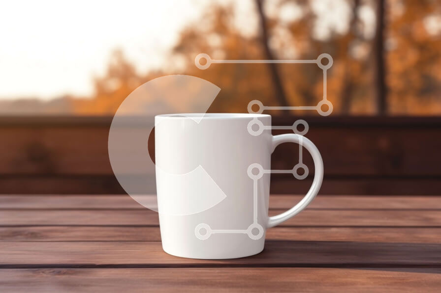 Σετ των 2 Intra Συλλεκτικό Ξύλινο Παζλ Plywood  4mm - Λευκή κούπα καφέ σε ξύλινο τραπέζι με θέα στο δάσος Σε Ξύλινο Κουτί - Διαστάσεις: 10x10 cm – 25 κομμάτια