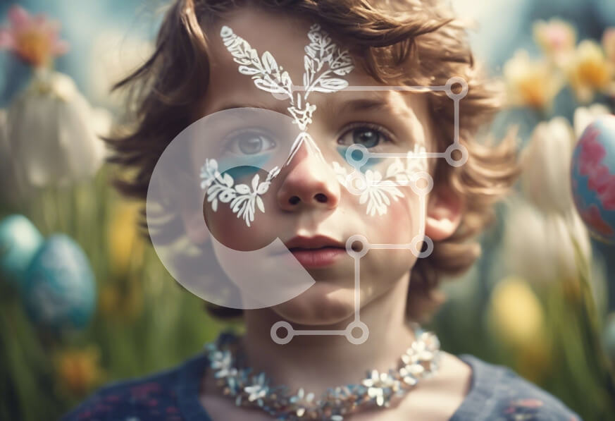 Intra Συλλεκτικό Ξύλινο Παζλ Plywood  4mm - Νεαρό αγόρι με μπογιά προσώπου σε πεδίο με θέμα το Πάσχα Σε Ξύλινο Κουτί - Διαστάσεις Puzzle: 10x10 cm – 25 κομμάτια