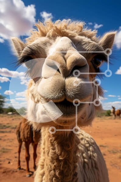 Σετ των 2 Intra Συλλεκτικό Ξύλινο Παζλ Plywood  4mm - Αξιολάτρευτη κινηματογράφηση σε πρώτο πλάνο ενός χαμογελαστού αλπακά με φόντο μπλε του ουρανού Σε Ξύλινο Κουτί - Διαστάσεις: 10x10 cm – 25 κομμάτια