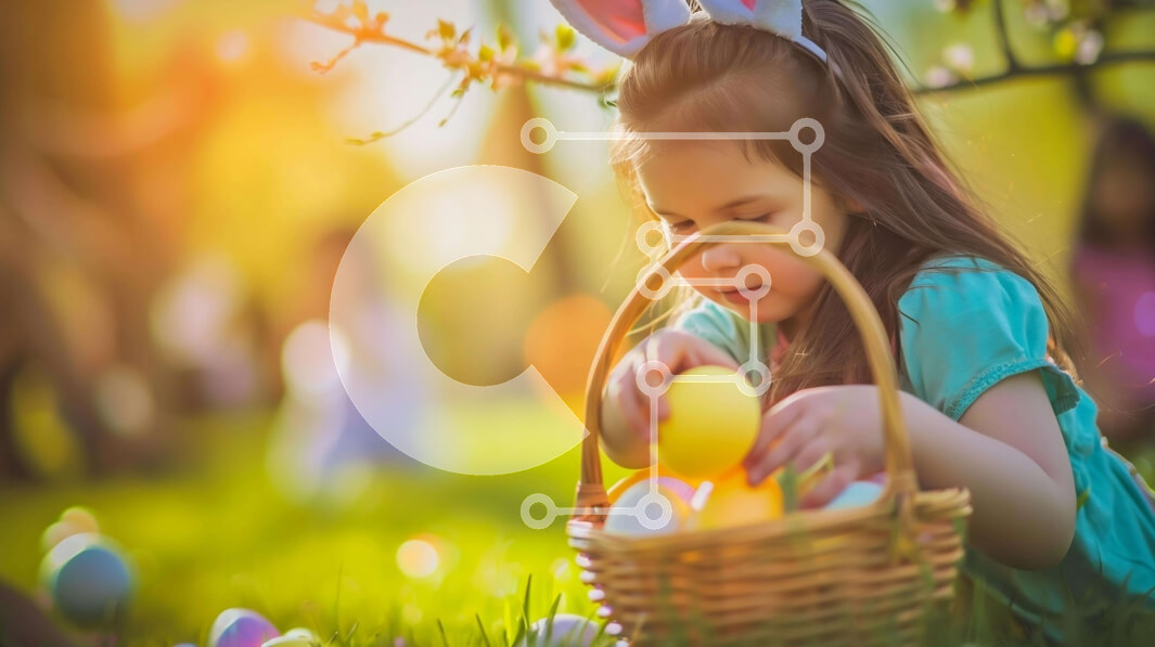 Intra Συλλεκτικό Ξύλινο Παζλ Plywood  4mm - Νεαρό κορίτσι με τα αυτιά λαγουδάκι και το πασχαλινό καλάθι την άνοιξη Σε Ξύλινο Κουτί - Διαστάσεις Puzzle: 10x10 cm – 25 κομμάτια