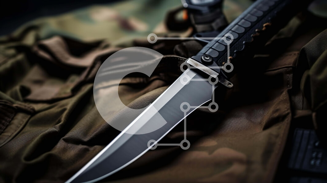 Intra Συλλεκτικό Ξύλινο Παζλ Plywood  4mm - Μαχαίρι σε καμουφλαρισμένο σακίδιο στρατού Σε Ξύλινο Κουτί - Διαστάσεις: 10x10 cm – 25 κομμάτια