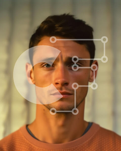 Intra Συλλεκτικό Ξύλινο Παζλ Plywood  4mm - Σοβαρό πορτρέτο νεαρού άνδρα με ροζ πουλόβερ Σε Ξύλινο Κουτί - Διαστάσεις Puzzle: 10x10 cm – 25 κομμάτια