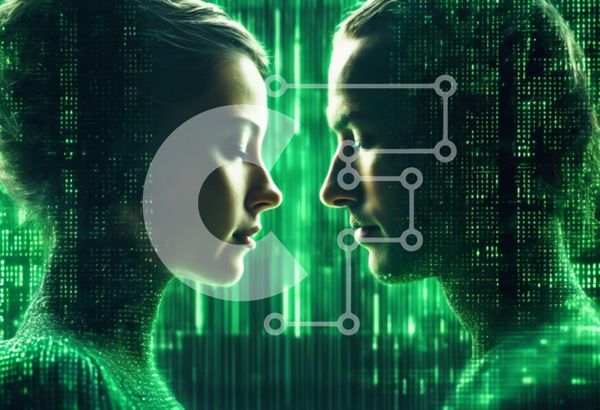 Intra Συλλεκτικό Ξύλινο Παζλ Plywood  4mm - Αφηρημένο πράσινο φόντο με δύο πρόσωπα Σε Ξύλινο Κουτί - Διαστάσεις Puzzle: 10x10 cm – 25 κομμάτια