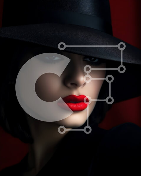 Intra Συλλεκτικό Ξύλινο Παζλ Plywood  4mm - Εκπληκτική εικόνα μιας γυναίκας που φορά μαύρο καπέλο και κόκκινο κραγιόν Σε Ξύλινο Κουτί - Διαστάσεις Puzzle: 10x10 cm – 25 κομμάτια