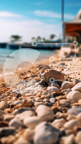 Intra Συλλεκτικό Ξύλινο Παζλ Plywood  4mm - Γραφική εικόνα μιας βραχώδης παραλίας με προβλήτα και βάρκες σε απόσταση Σε Ξύλινο Κουτί - Διαστάσεις Puzzle: 10x10 cm – 25 κομμάτια