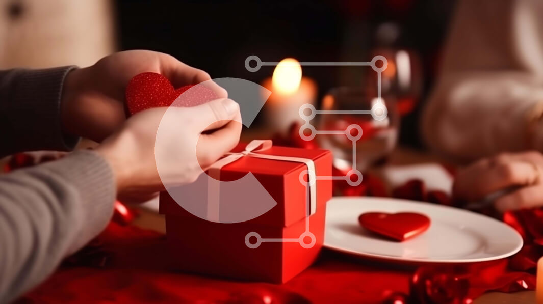 Intra Συλλεκτικό Ξύλινο Παζλ Plywood  4mm - Ρομαντικό δείπνο του Αγίου Βαλεντίνου με καρδιές και δώρα Σε Ξύλινο Κουτί - Διαστάσεις Puzzle: 10x10 cm – 25 κομμάτια