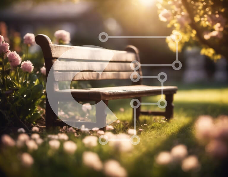 Intra Συλλεκτικό Ξύλινο Παζλ Plywood  4mm - Ξύλινος πάγκος στο καταπράσινο πάρκο με το φως του ήλιου Σε Ξύλινο Κουτί - Διαστάσεις Puzzle: 10x10 cm – 25 κομμάτια