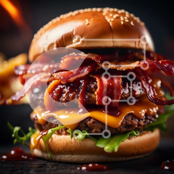 Σετ των 2 Intra Συλλεκτικό Ξύλινο Παζλ Plywood  4mm - Λαχταριστό χάμπουργκερ με μπέικον, τυρί, μαρούλι και τηγανιτές πατάτες Σε Ξύλινο Κουτί - Διαστάσεις: 10x10 cm – 25 κομμάτια