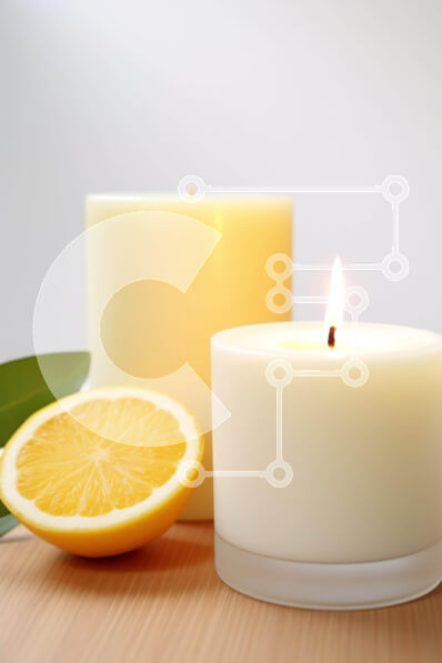 Intra Συλλεκτικό Ξύλινο Παζλ Plywood  4mm - Αναμμένο κερί με φέτα λεμονιού και πορτοκάλι σε ένα τραπέζι Σε Ξύλινο Κουτί - Διαστάσεις Puzzle: 10x10 cm – 25 κομμάτια