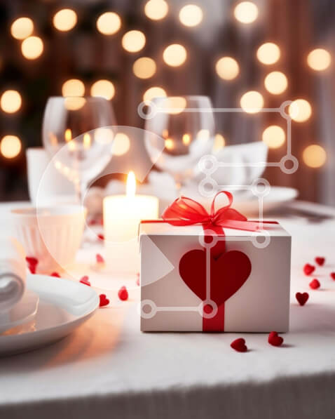 Intra Συλλεκτικό Ξύλινο Παζλ Plywood  4mm - Ρομαντικό τραπέζι του Αγίου Βαλεντίνου με κόκκινα τριαντάφυλλα και κεριά Σε Ξύλινο Κουτί - Διαστάσεις: 10x10 cm – 25 κομμάτια