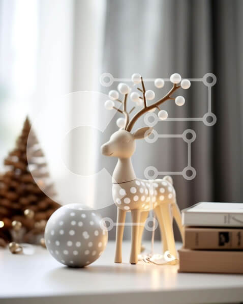 Intra Συλλεκτικό Ξύλινο Παζλ Plywood  4mm - Χριστουγεννιάτικα στολίδια με ειδώλιο ελαφιού και βιβλία Σε Ξύλινο Κουτί - Διαστάσεις Puzzle: 10x10 cm – 25 κομμάτια