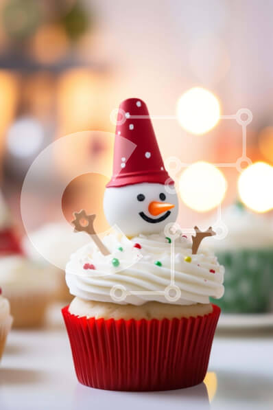 Σετ των 2 Intra Συλλεκτικό Ξύλινο Παζλ Plywood  4mm - Εορταστικό Cupcake Χιονάνθρωπος με Κόκκινα Πασπαλίσματα Σε Ξύλινο Κουτί - Διαστάσεις: 10x10 cm – 25 κομμάτια