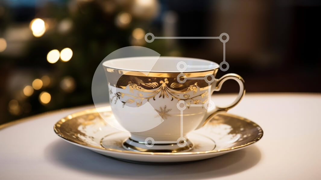 Intra Συλλεκτικό Ξύλινο Παζλ Plywood  4mm - Φλιτζάνι καφέ και πιατάκι σε ένα εορταστικό τραπέζι Σε Ξύλινο Κουτί - Διαστάσεις: 10x10 cm – 25 κομμάτια