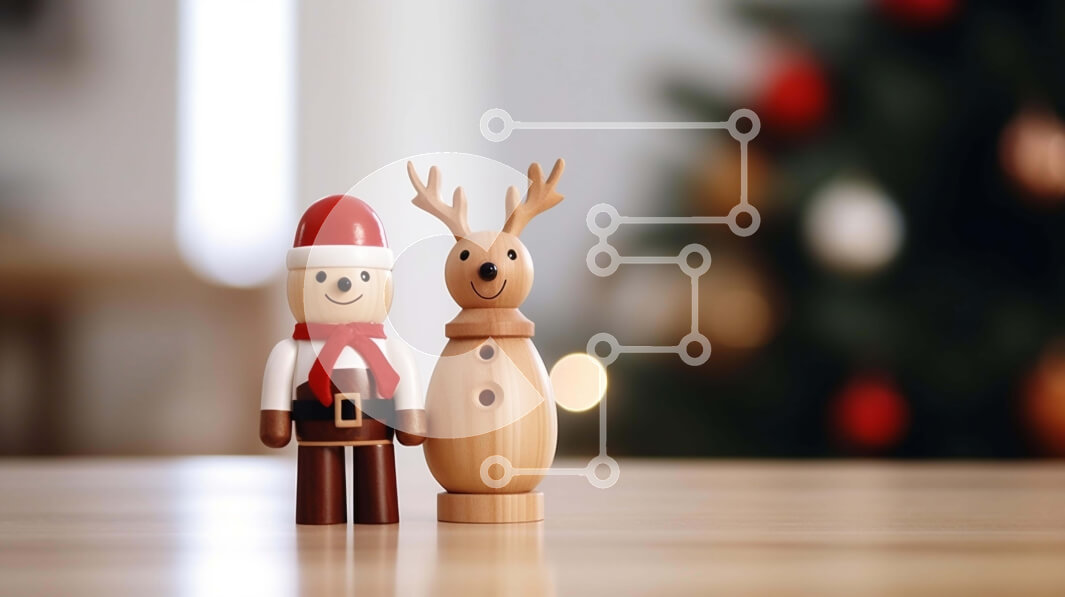 Intra Συλλεκτικό Ξύλινο Παζλ Plywood  4mm - Ξύλινος τάρανδος και φιγούρα Άγιου Βασίλη που γιορτάζει τα Χριστούγεννα Σε Ξύλινο Κουτί - Διαστάσεις: 10x10 cm – 25 κομμάτια