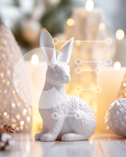 Intra Συλλεκτικό Ξύλινο Παζλ Plywood  4mm - Ειδώλιο λαγουδάκι διακοπών με κεριά και διακοσμητικά Σε Ξύλινο Κουτί - Διαστάσεις: 10x10 cm – 25 κομμάτια