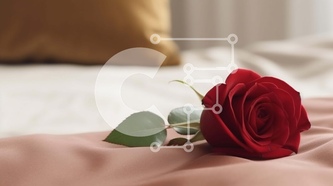 Intra Συλλεκτικό Ξύλινο Παζλ Plywood  4mm - Ρομαντικό κόκκινο τριαντάφυλλο στο κρεβάτι με μαξιλάρια Σε Ξύλινο Κουτί - Διαστάσεις Puzzle: 10x10 cm – 25 κομμάτια