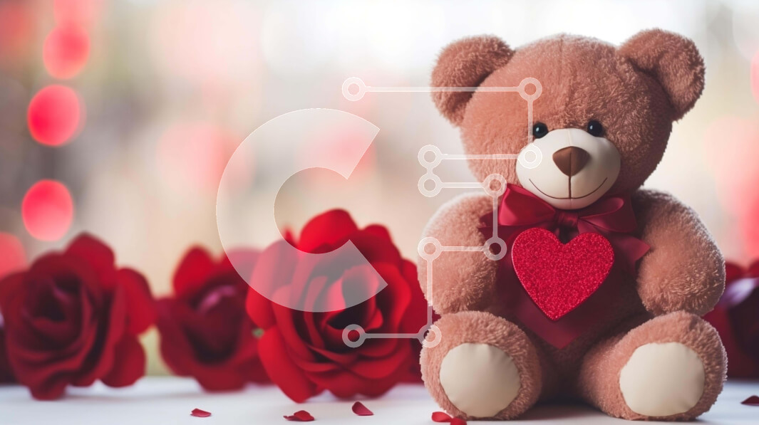 Intra Συλλεκτικό Ξύλινο Παζλ Plywood  4mm - Αρκουδάκι με κόκκινα τριαντάφυλλα και διακοσμητική καρδιά Σε Ξύλινο Κουτί - Διαστάσεις Puzzle: 10x10 cm – 25 κομμάτια