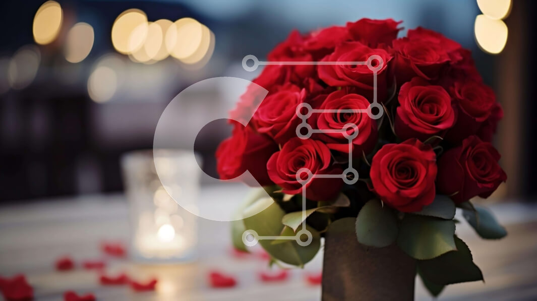 Intra Συλλεκτικό Ξύλινο Παζλ Plywood  4mm - Ρομαντικά κόκκινα τριαντάφυλλα με κερί σε τραπέζι εξωτερικού χώρου Σε Ξύλινο Κουτί - Διαστάσεις Puzzle: 10x10 cm – 25 κομμάτια