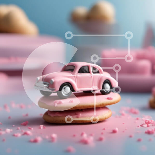 Σετ των 2 Intra Συλλεκτικό Ξύλινο Παζλ Plywood  4mm - Ροζ παιχνίδι αυτοκίνητο σε στοίβες από ροζ μπισκότα Σε Ξύλινο Κουτί - Διαστάσεις: 10x10 cm – 25 κομμάτια