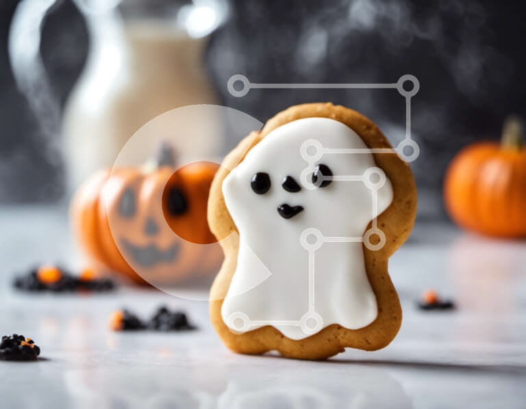 Σετ των 2 Intra Συλλεκτικό Ξύλινο Παζλ Plywood  4mm - Μπισκότο σε σχήμα φαντάσματος με κολοκύθες και ποτήρι γάλα Σε Ξύλινο Κουτί - Διαστάσεις: 10x10 cm – 25 κομμάτια