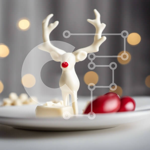 Intra Συλλεκτικό Ξύλινο Παζλ Plywood  4mm - Ειδώλιο λευκού τάρανδου σε διακοσμημένο πιάτο Σε Ξύλινο Κουτί - Διαστάσεις: 10x10 cm – 25 κομμάτια