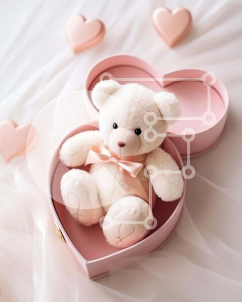 Intra Συλλεκτικό Ξύλινο Παζλ Plywood  4mm - Λευκό αρκουδάκι σε κουτί σε σχήμα καρδιάς με καρδιές και διακοσμητικά Σε Ξύλινο Κουτί - Διαστάσεις: 10x10 cm – 25 κομμάτια