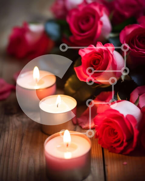 Intra Συλλεκτικό Ξύλινο Παζλ Plywood  4mm - Κόκκινα τριαντάφυλλα και κεριά σε ξύλινο τραπέζι Σε Ξύλινο Κουτί - Διαστάσεις: 10x10 cm – 25 κομμάτια