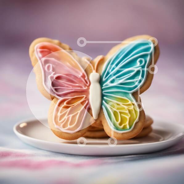 Σετ των 2 Intra Συλλεκτικό Ξύλινο Παζλ Plywood  4mm - Πολύχρωμο μπισκότο σε σχήμα πεταλούδας σε λευκό πιάτο Σε Ξύλινο Κουτί - Διαστάσεις: 10x10 cm – 25 κομμάτια