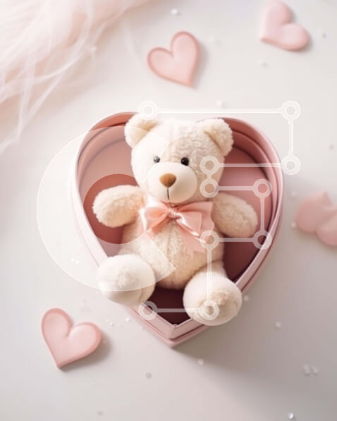 Intra Συλλεκτικό Ξύλινο Παζλ Plywood  4mm - Αρκουδάκι σε κουτί σε σχήμα καρδιάς με ροζ καρδιές Σε Ξύλινο Κουτί - Διαστάσεις Puzzle: 10x10 cm – 25 κομμάτια