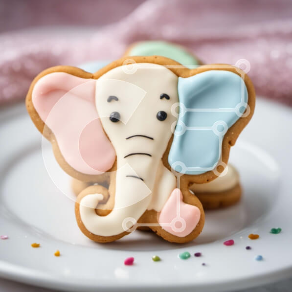 Σετ των 2 Intra Συλλεκτικό Ξύλινο Παζλ Plywood  4mm - Πολύχρωμο μπισκότο ελεφάντων σε ένα άσπρο πιάτο Σε Ξύλινο Κουτί - Διαστάσεις: 10x10 cm – 25 κομμάτια