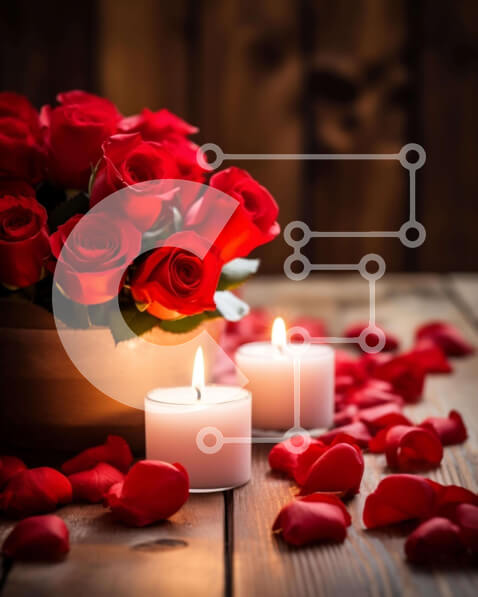 Intra Συλλεκτικό Ξύλινο Παζλ Plywood  4mm - Ρομαντικά κόκκινα τριαντάφυλλα και κεριά σε ένα μπολ Σε Ξύλινο Κουτί - Διαστάσεις Puzzle: 10x10 cm – 25 κομμάτια