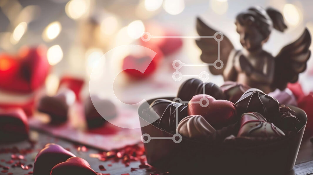 Intra Συλλεκτικό Ξύλινο Παζλ Plywood  4mm - Μπολ Σοκολατάκια για την Ημέρα του Αγίου Βαλεντίνου με καραμέλες σε σχήμα αγγέλου και καρδιάς Σε Ξύλινο Κουτί - Διαστάσεις: 10x10 cm – 25 κομμάτια