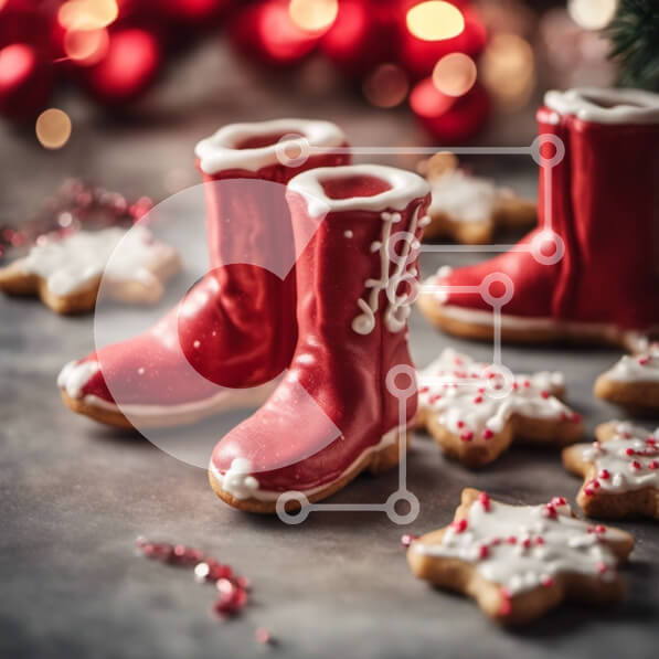 Σετ των 2 Intra Συλλεκτικό Ξύλινο Παζλ Plywood  4mm - Εορταστικά μπισκότα σε σχήμα μπότας σε γκρι φόντο Σε Ξύλινο Κουτί - Διαστάσεις: 10x10 cm – 25 κομμάτια