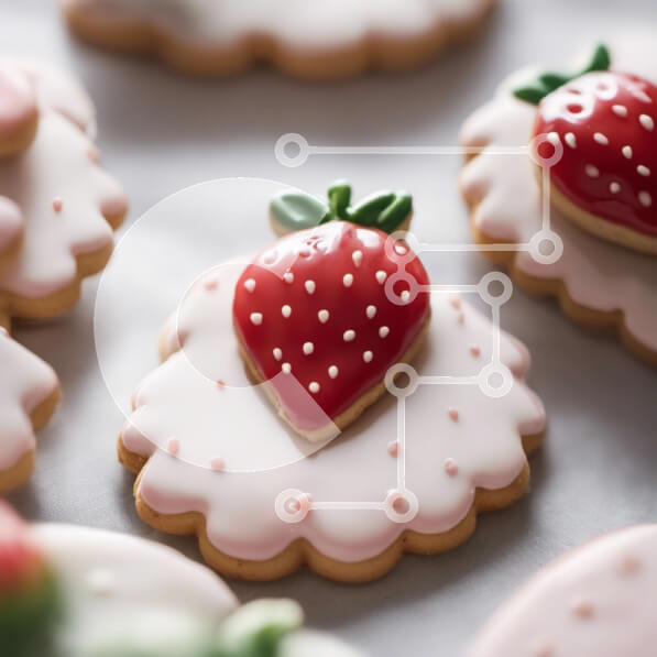 Σετ των 2 Intra Συλλεκτικό Ξύλινο Παζλ Plywood  4mm - Λαχταριστά μπισκότα διακοσμημένα με φράουλα Σε Ξύλινο Κουτί - Διαστάσεις: 10x10 cm – 25 κομμάτια