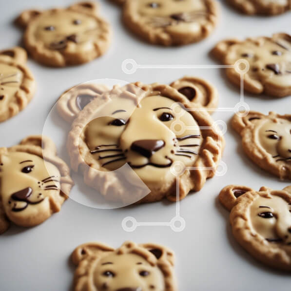 Σετ των 2 Intra Συλλεκτικό Ξύλινο Παζλ Plywood  4mm - Μπισκότα σε σχήμα λιονταριού με καφέ πάγωμα σε λευκή επιφάνεια Σε Ξύλινο Κουτί - Διαστάσεις: 10x10 cm – 25 κομμάτια